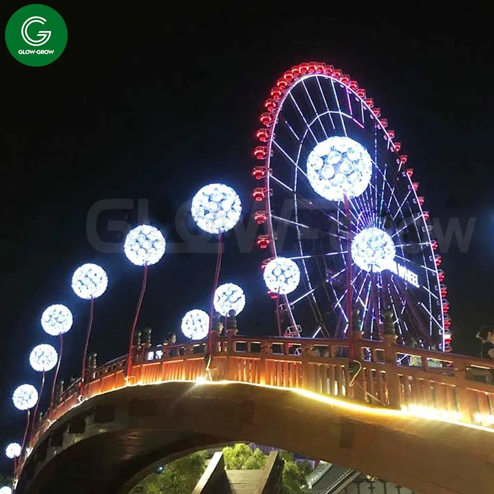 Projeto 3D Lâmpada de Luz de Pólo com Motivo de Dente de Leão em RGB para Evento, Decoração de Natal e Feriados