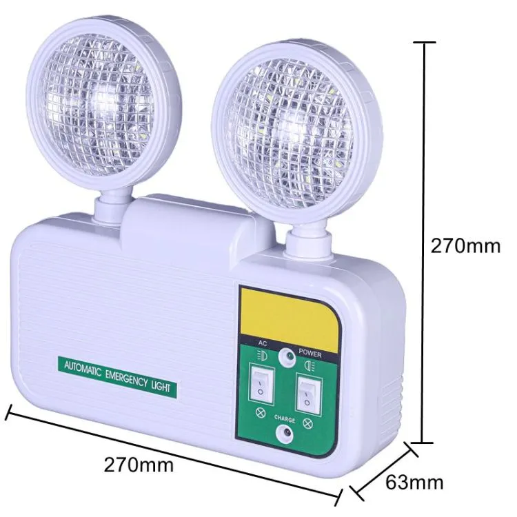 Luz de Emergência LED Interna com Bateria de Backup para Saída de Escape Twin Spot Montada na Parede para Casa