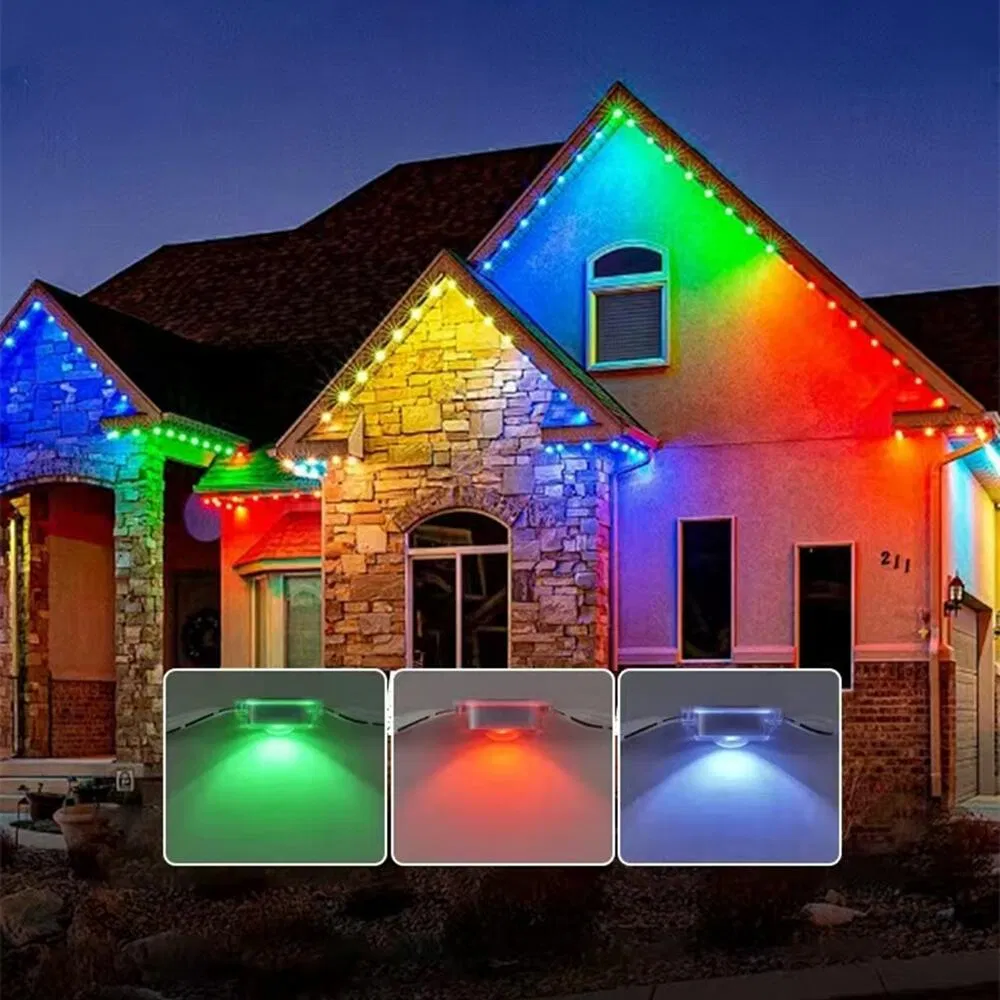 Iluminação de Natal Decorativa com Controle por APP RGB IP68 Luzes de Cordão de LED Pixel à Prova d'Água 30/60LEDs Paisagem RGBW com Eaves Mudáveis