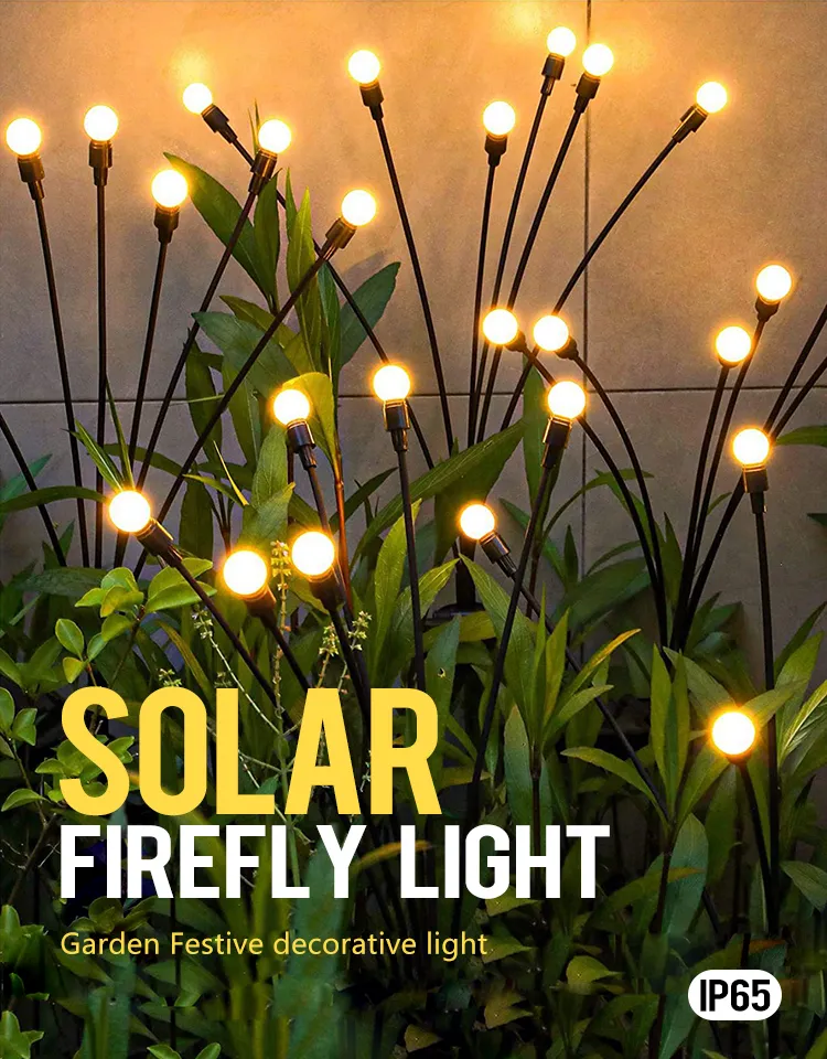 Lanterna Solar de Caminho ao Ar Livre IP65 Impermeável Fogos de Artifício 6/8/10 Cabeças LED Lâmpada Solar de Jardim Luz de Vaga-lume Balançando