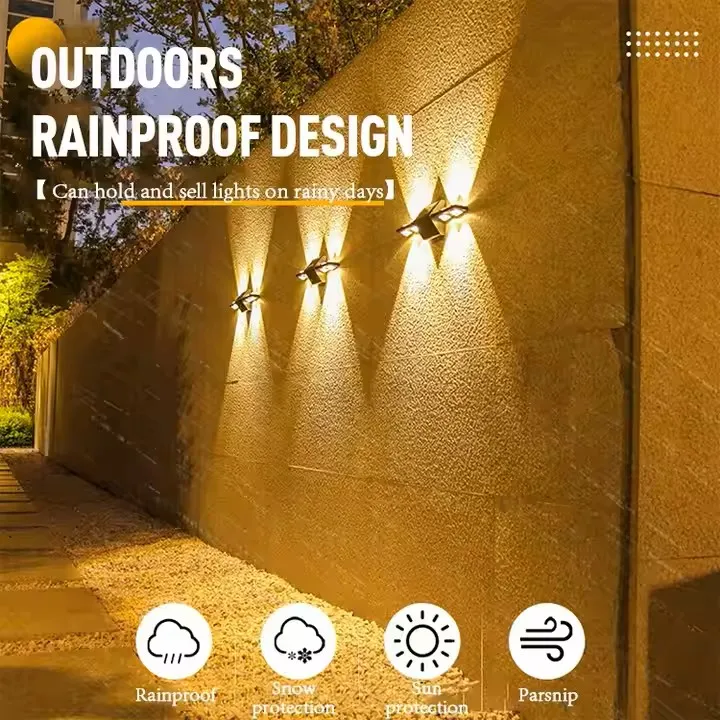 Luzes de Parede Solares à Prova d'Água para Exterior, Luzes LED de Segurança, Decoração para Casa Luzes Solares Quentes para Pátio