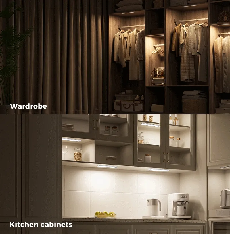 Iluminação de Armário Sob a Prateleira Dimmable LED com Sensor de Movimento Recarregável Colorido Ultra Fina para Cozinha 5V USB 5