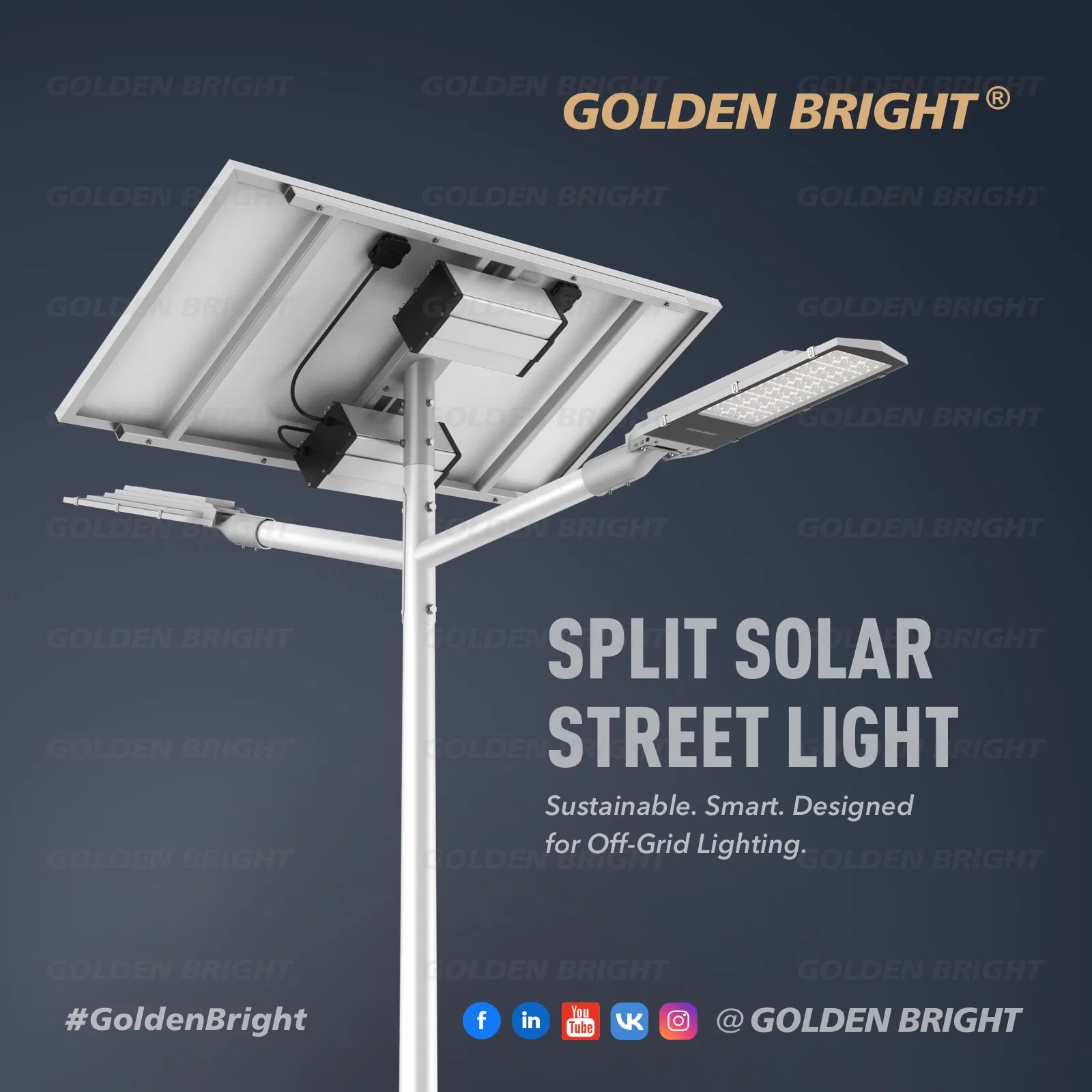 Luz de Rua Solar Dividida Dourada Brilhante com Sensor de Movimento