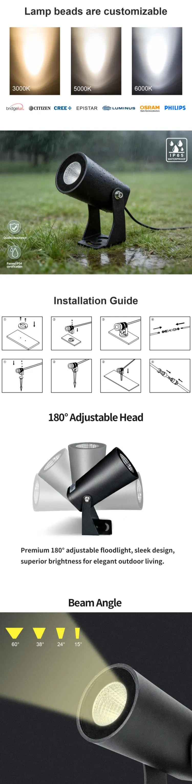 12V Jardim Paisagístico ao Ar Livre IP65 Luz LED RGB com Ângulo de Feixe Luz de Ponta 2