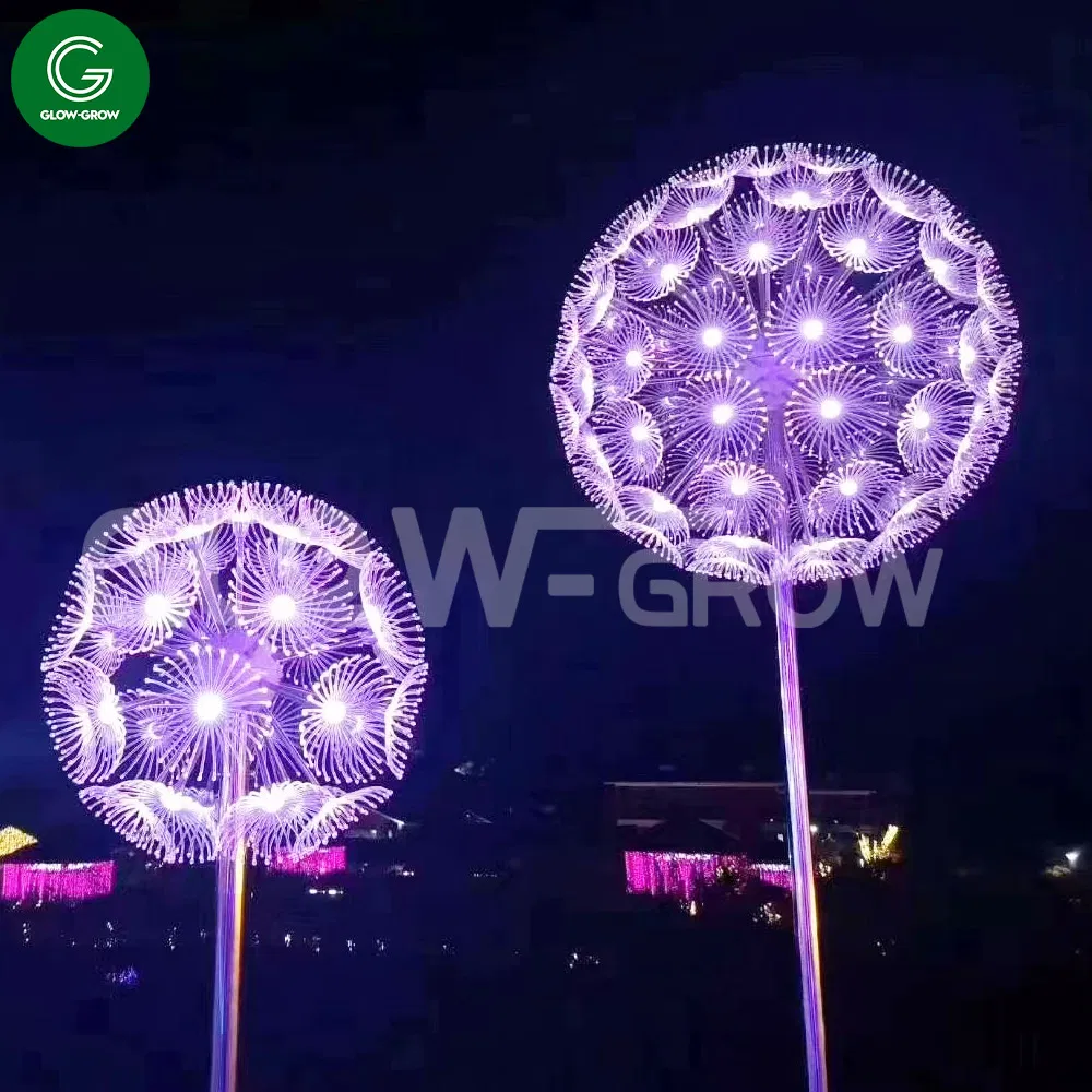 Projeto 3D Lâmpada de Luz de Pólo com Motivo de Dente de Leão em RGB para Evento, Decoração de Natal e Feriados