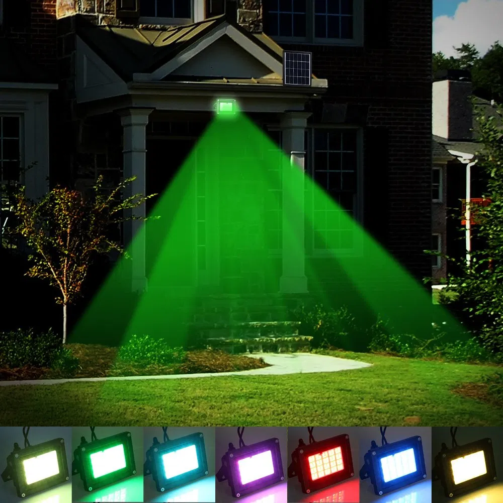 Luzes de Inundação LED RGB Solares Iluminação de Paisagismo Holofote Solar para Iluminação de Decks