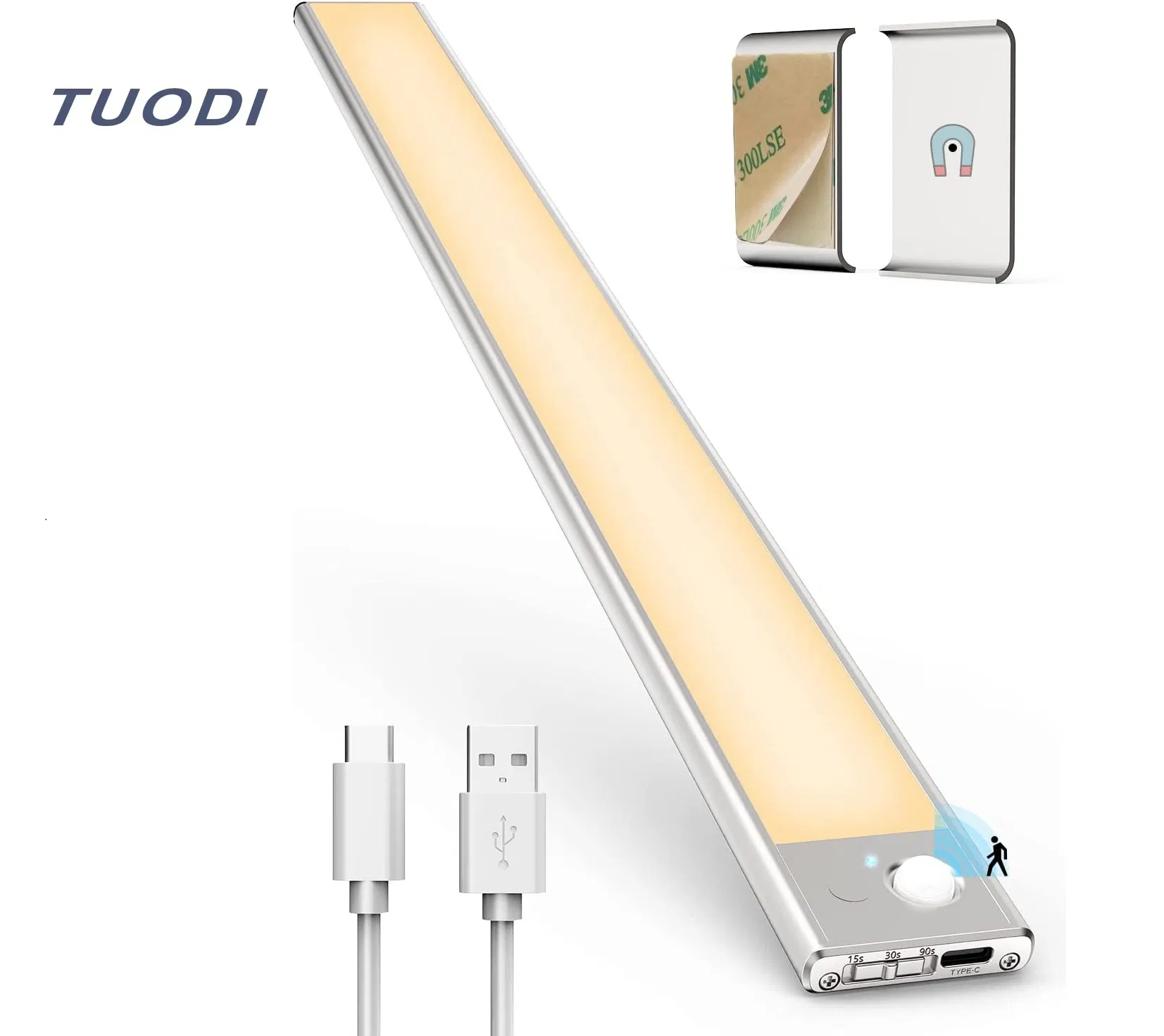 Luz LED de armário com sensor de movimento PIR recarregável magnético para exibição de guarda-roupa