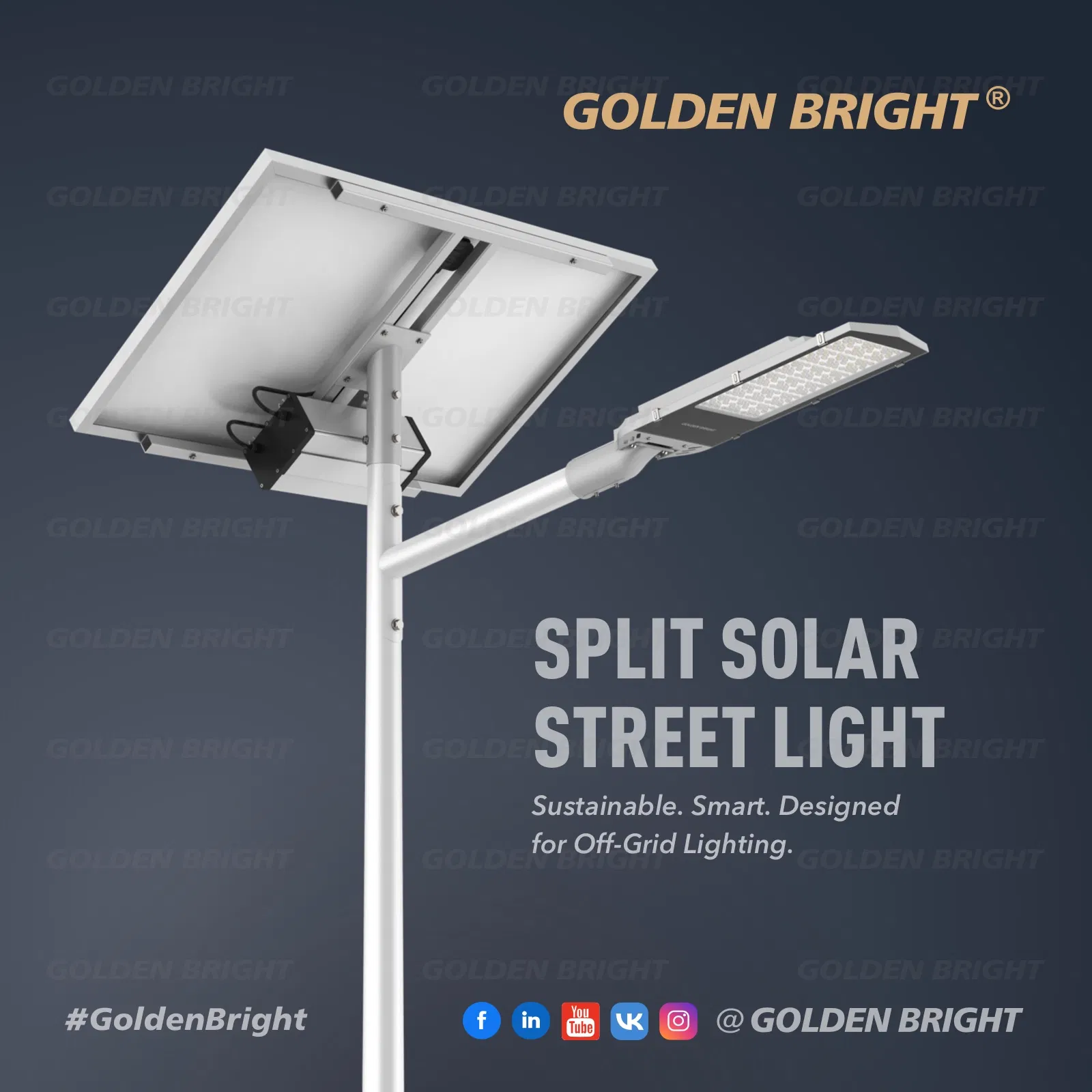 Luz de Rua Solar Dividida Dourada Brilhante com Sensor de Movimento
