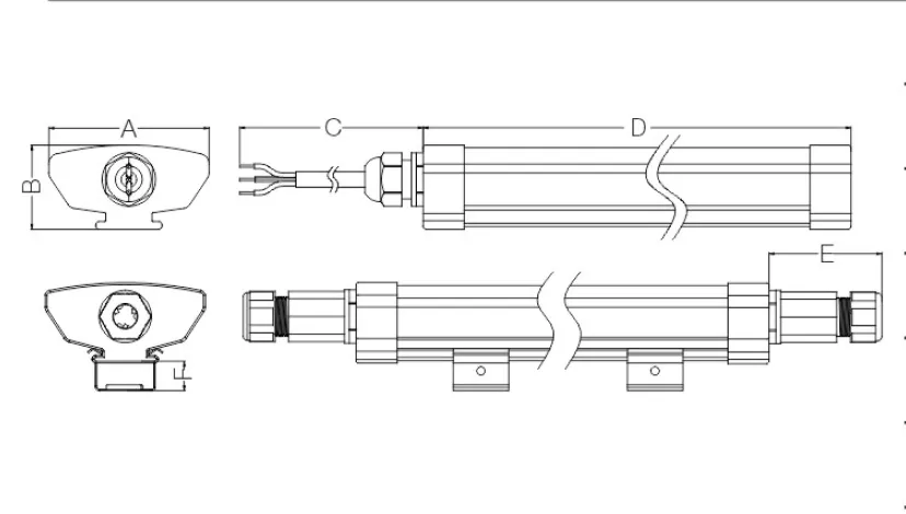Luz Tri-Proof LED à Prova d'Água IP65 Fixture LED para Iluminação de Túnel, Metrô e Passagens Subterrâneas com Alta Durabilidade Certificação CE RoHS
