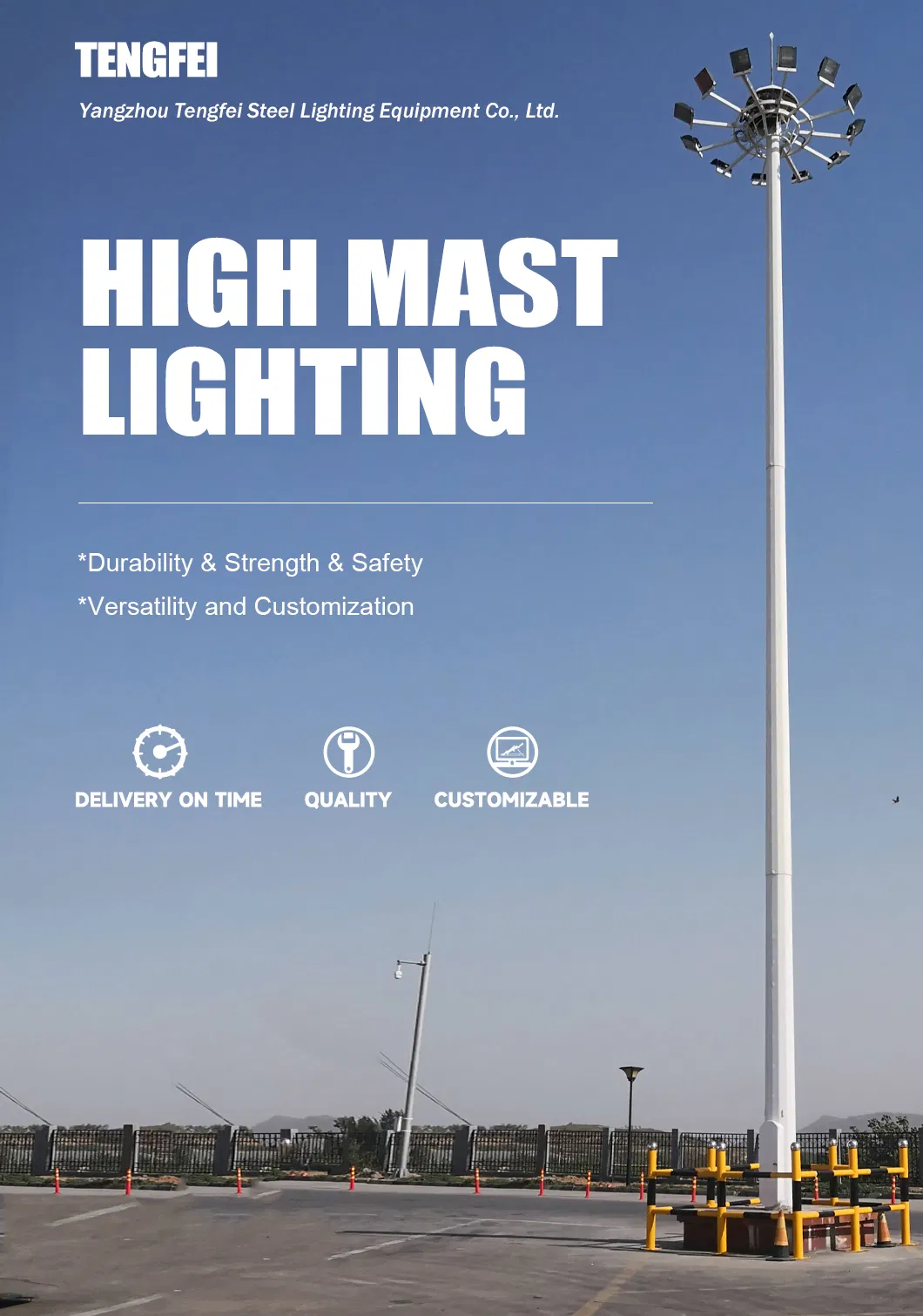 Rodovia, Porto, Estádio, Praça, Obras Públicas Poste de Iluminação Comercial de Alto Mastro 15m~50m com CE Preço Baixo