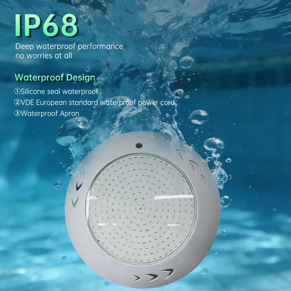 Luz de Piscina Dimmable à Prova d'Água em ABS Montada na Parede para Paisagismo de Piscina Exterior IP68 com Luz Quente RGB