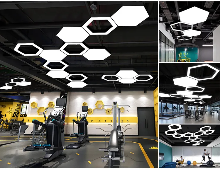 Luz Pendante Redonda de Metal com LED - Hexágono Detalhe