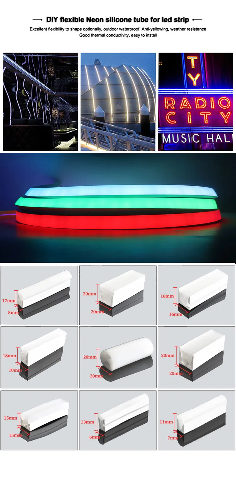 12V 24V Fita de Neon Flex LED RGB Endereçável IP65 Tubo de Silicone à Prova d'Água para Iluminação de Paisagens e Fachadas Externas