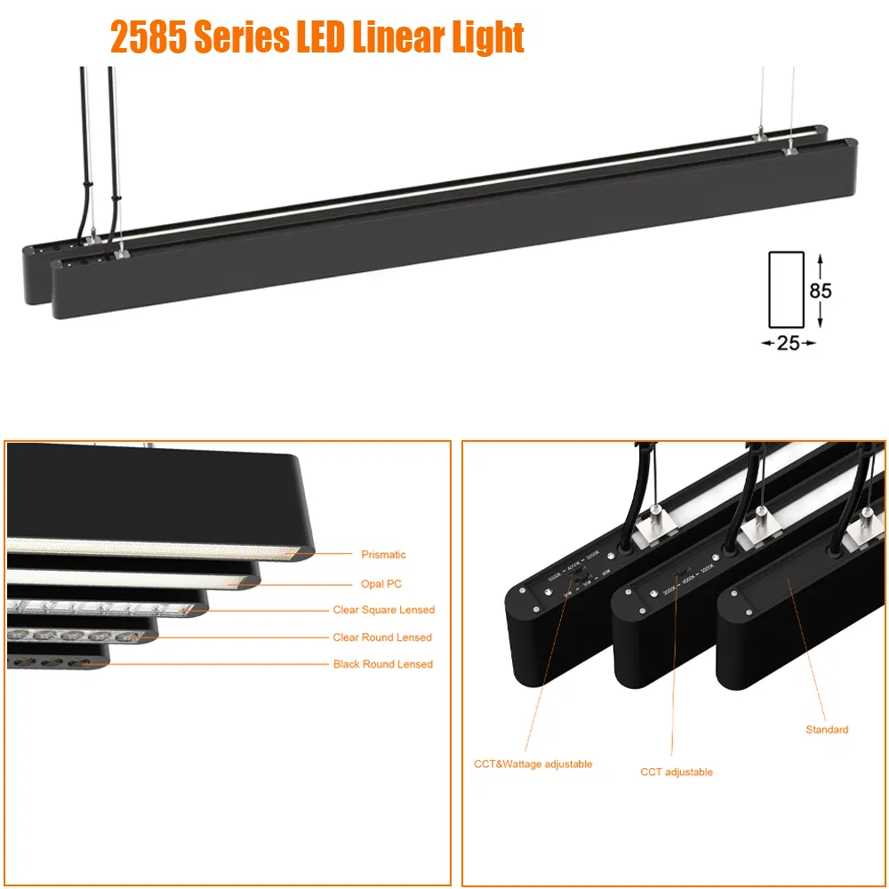 2585 Série CCT e Potência Ajustável Luminária Linear LED Pendente