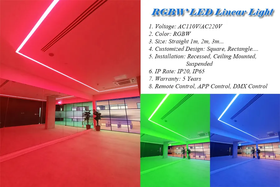Luminárias lineares RGB/RGBW com controle remoto RF que mudam de cor