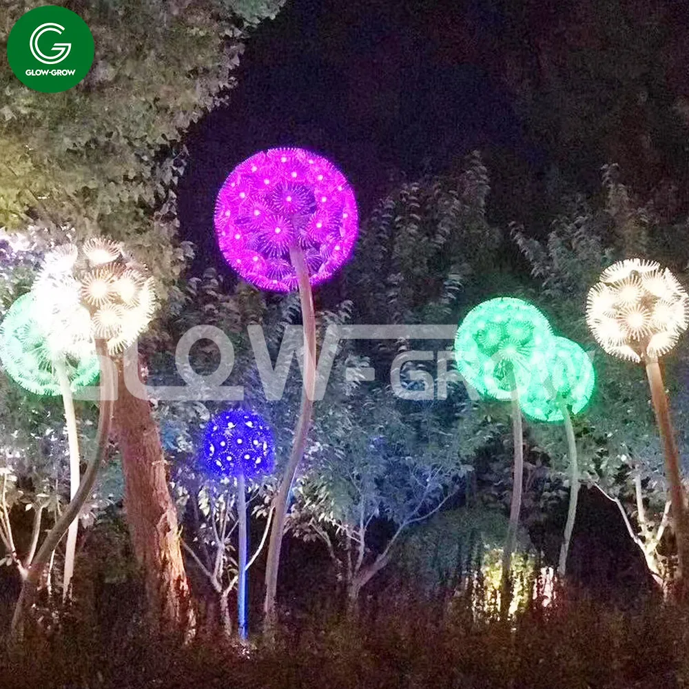 Projeto 3D Lâmpada de Luz de Pólo com Motivo de Dente de Leão em RGB para Evento, Decoração de Natal e Feriados