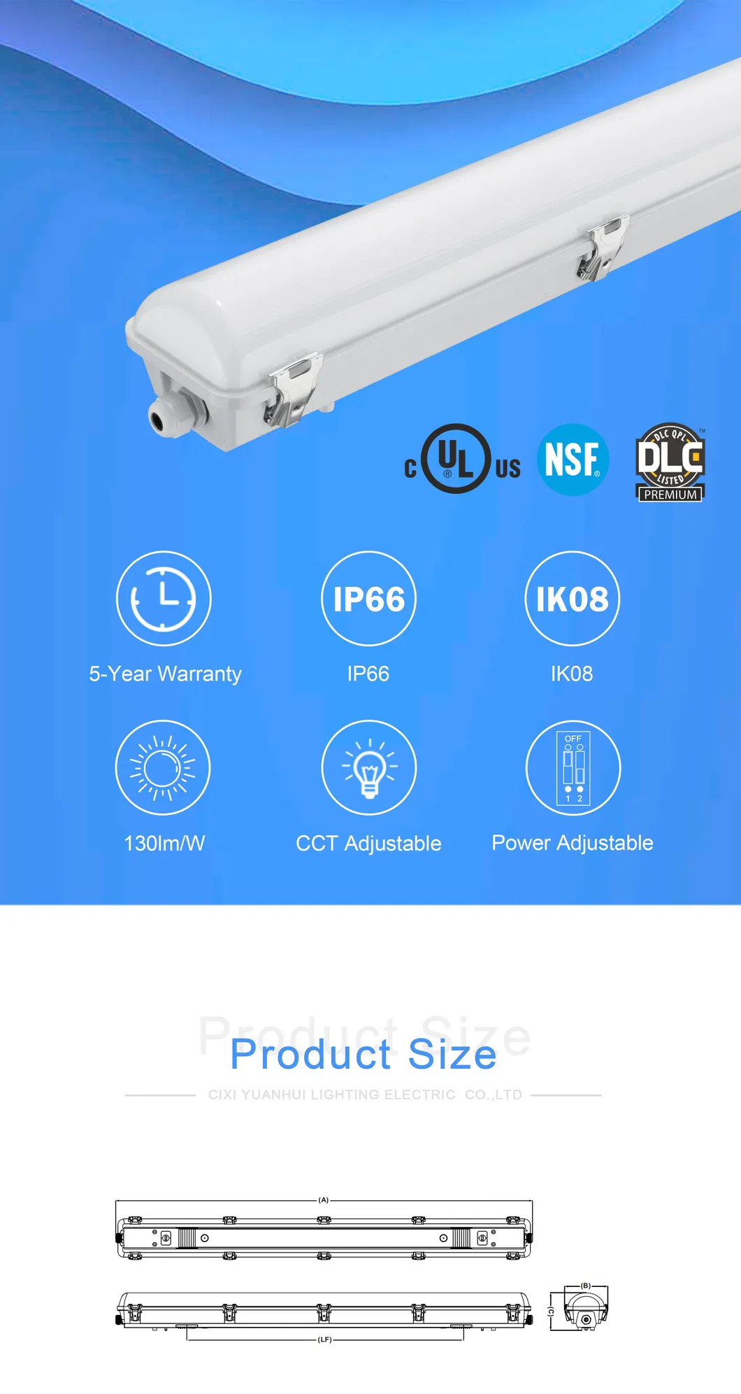 Venda Quente 48W Luminária Vapor Proof LED com Sensor de Movimento