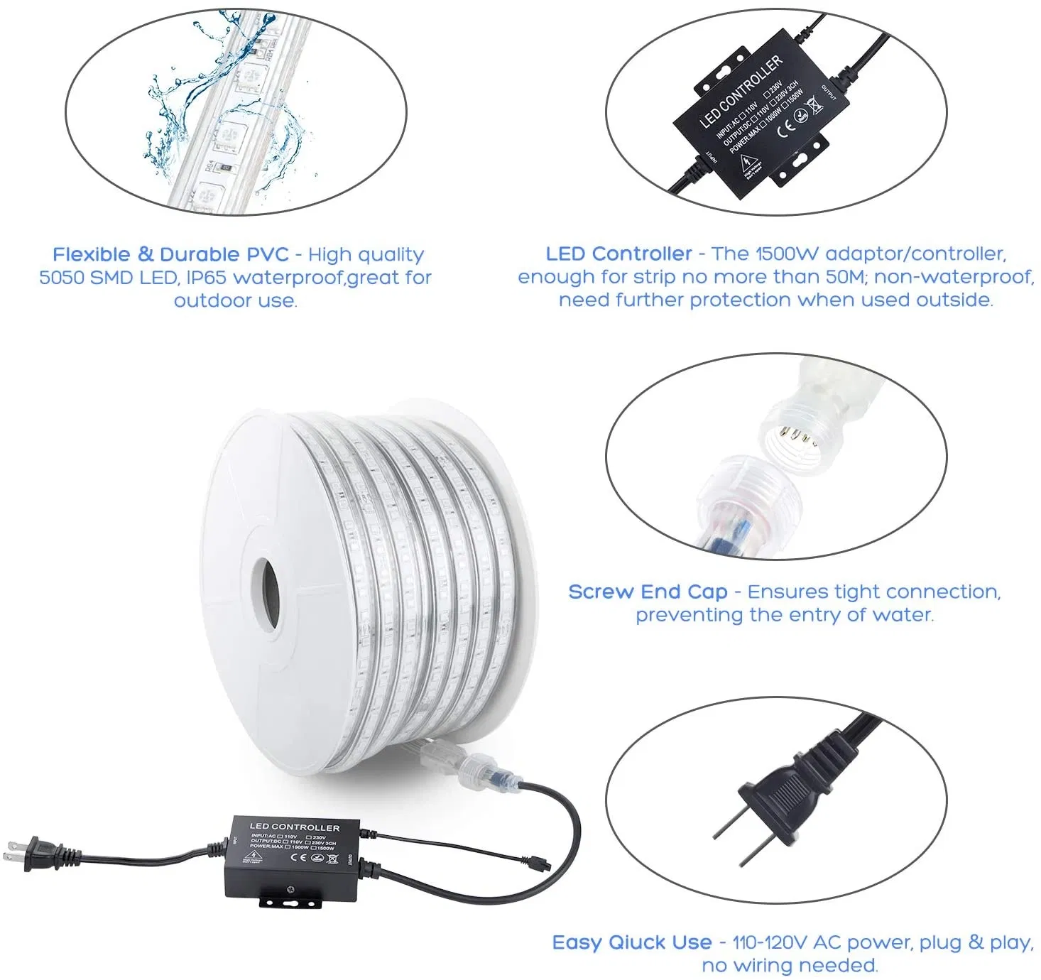 IP68 À prova d'água 220V Luz de LED fluorescente de alta luminosidade para túneis subterrâneos 120LEDs/M 2700-6500K