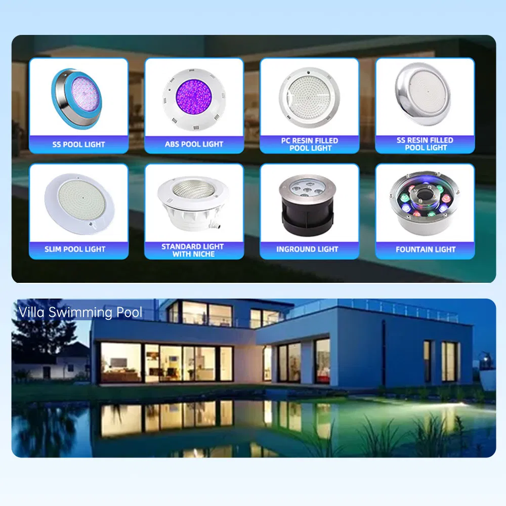 Luz de Piscina Dimmable à Prova d'Água em ABS Montada na Parede para Paisagismo de Piscina Exterior IP68 com Luz Quente RGB