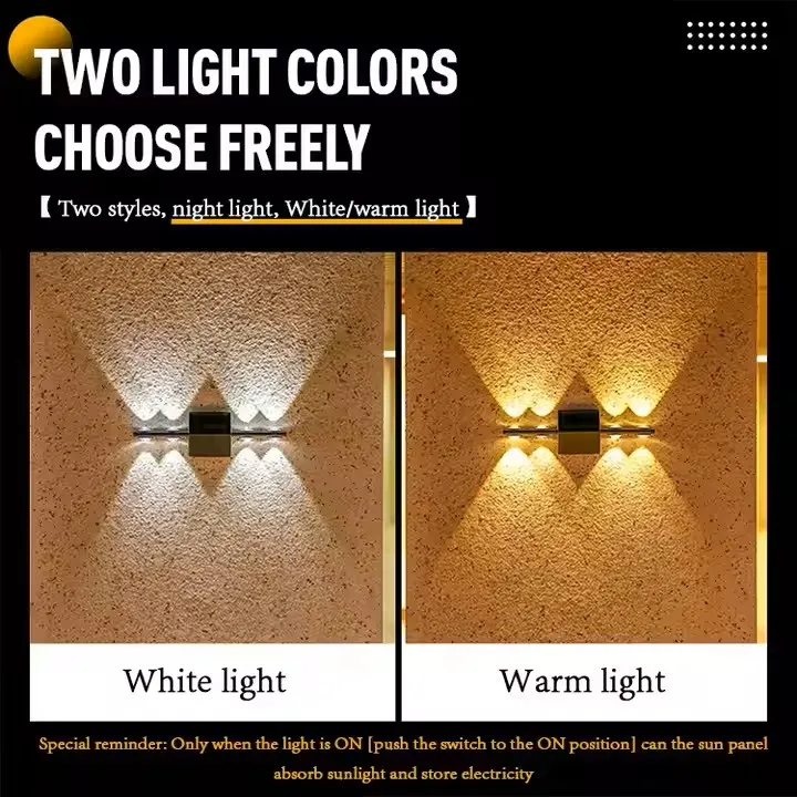 Luzes de Parede Solares à Prova d'Água para Exterior, Luzes LED de Segurança, Decoração para Casa Luzes Solares Quentes para Pátio