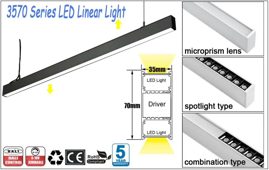Iluminação Linear LED Suspensa de Luz Direta e Indireta para Escritórios