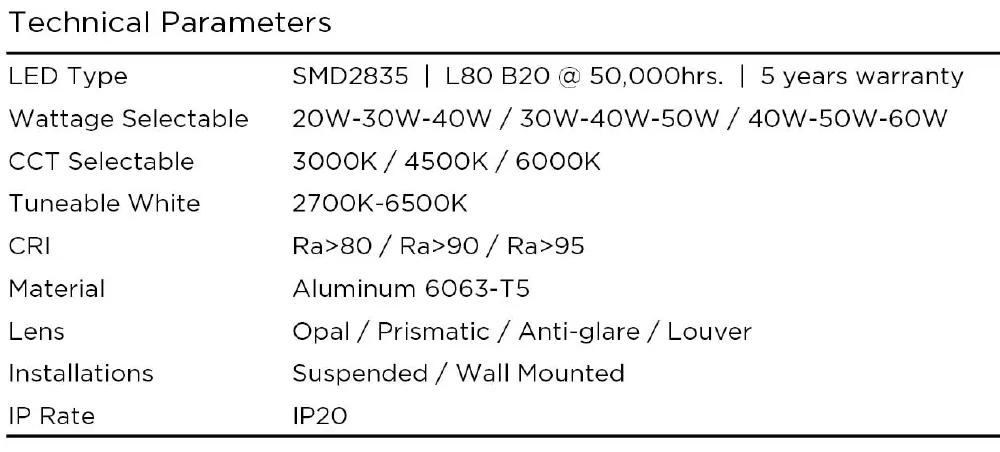 2585 Série CCT e Potência Ajustável Luminária Linear LED Pendente