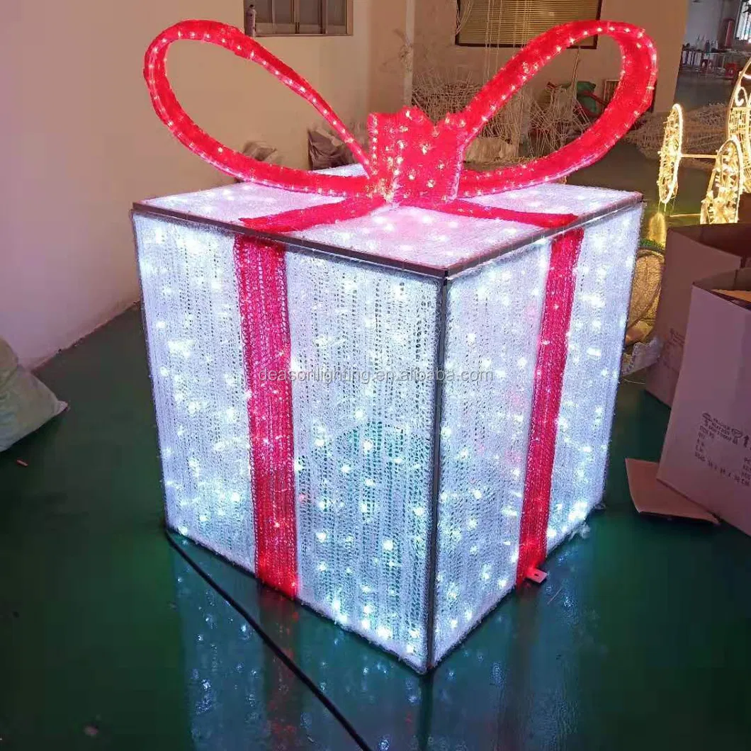Decoração de Rua com Iluminação de Motivo Personalizado 3D Caixa de Presente Papai Noel Boneco de Neve Decorações de Iluminação de Natal Luzes de Paisagem LED