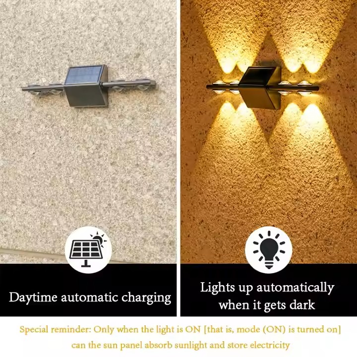 Luzes de Parede Solares à Prova d'Água para Exterior, Luzes LED de Segurança, Decoração para Casa Luzes Solares Quentes para Pátio