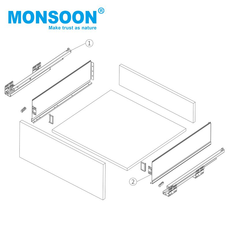 Kitchen Cabinet Fitting Under Mounted Metal Drawer Box Galvanized Sheet Guide Rail Runner Soft Closing Sliding Steel Zinc Plated Kitchen Drawer Systems