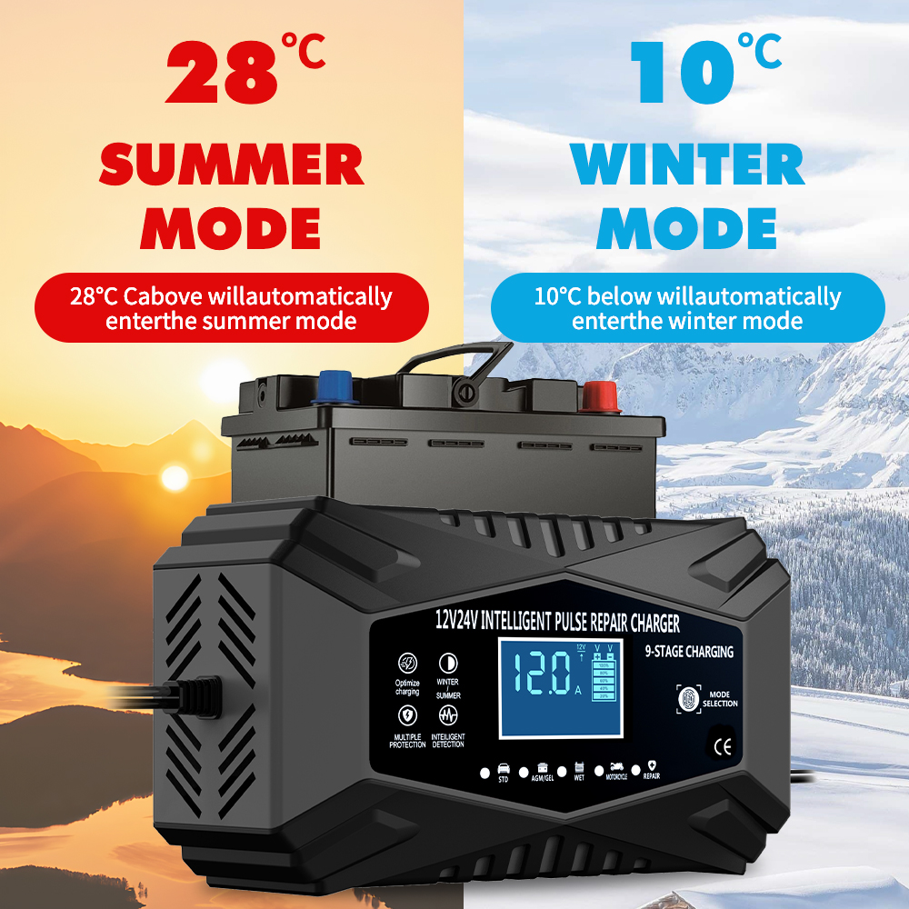 12V Industrial Automatic Pulse Repair Multi-Intelligent Battery Charger for Car Motorcycle Boat Truck Marine Scooter