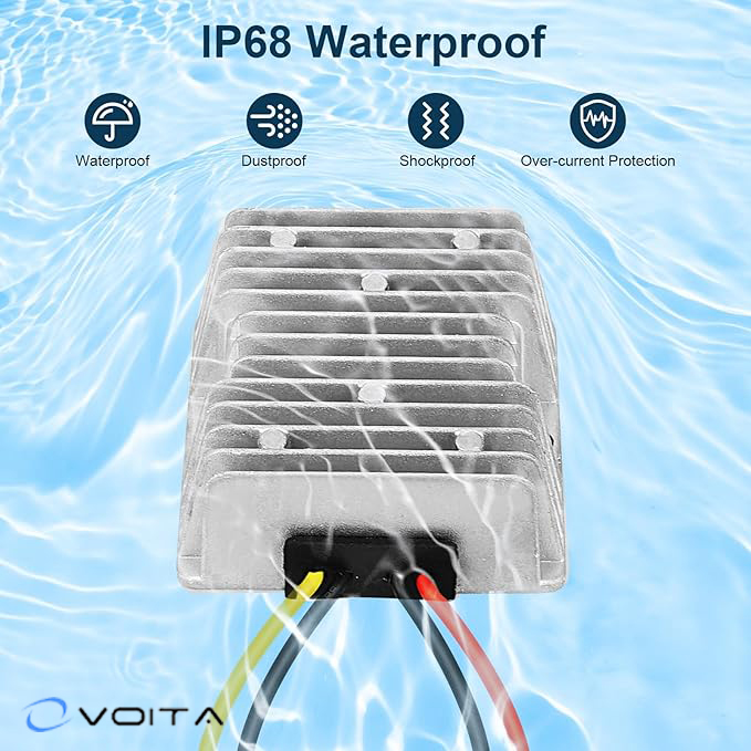 VOITATOP DC/DC Converter Step Voltage Regulator 12V 48V Single Phase 93% Efficiency IP68 Waterproof Aluminum Alloy Shell 240W