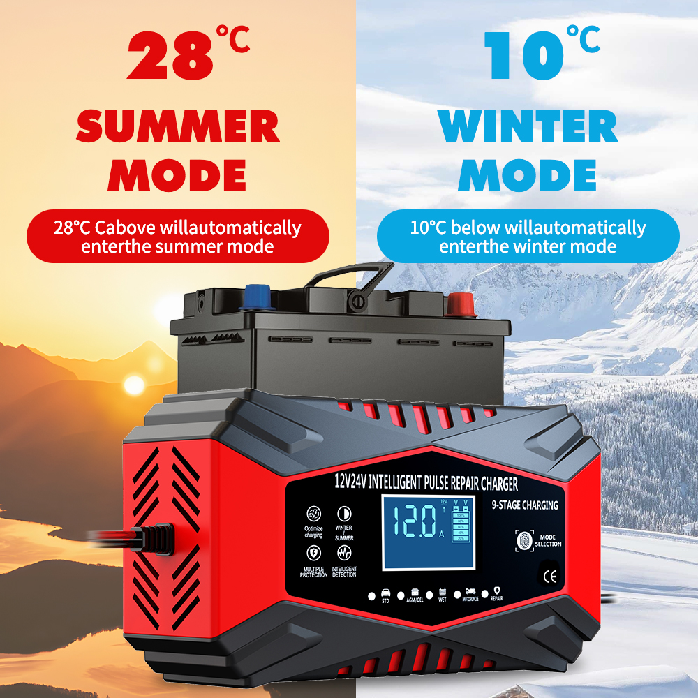 12V/24V 5A/6A/8A/10A/12A Automatic Pulse Repair Charger Multi-Intelligent Industrial Battery Charger