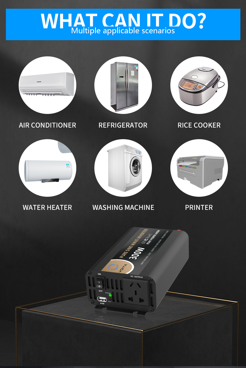 300w Pure Sine Wave Inverter Inverter 24v 48V DC to 110/220V Ac Converter 50/60Hz Solar Inverter