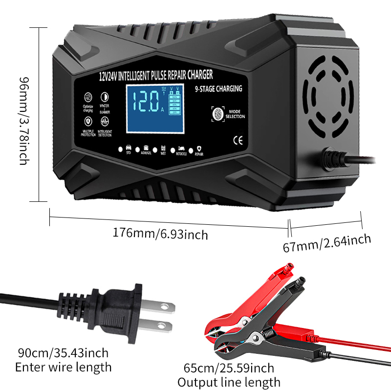 12V/24V 5A/6A/8A/10A/12A Automatic Pulse Repair Charger Multi-Intelligent Industrial Battery Charger