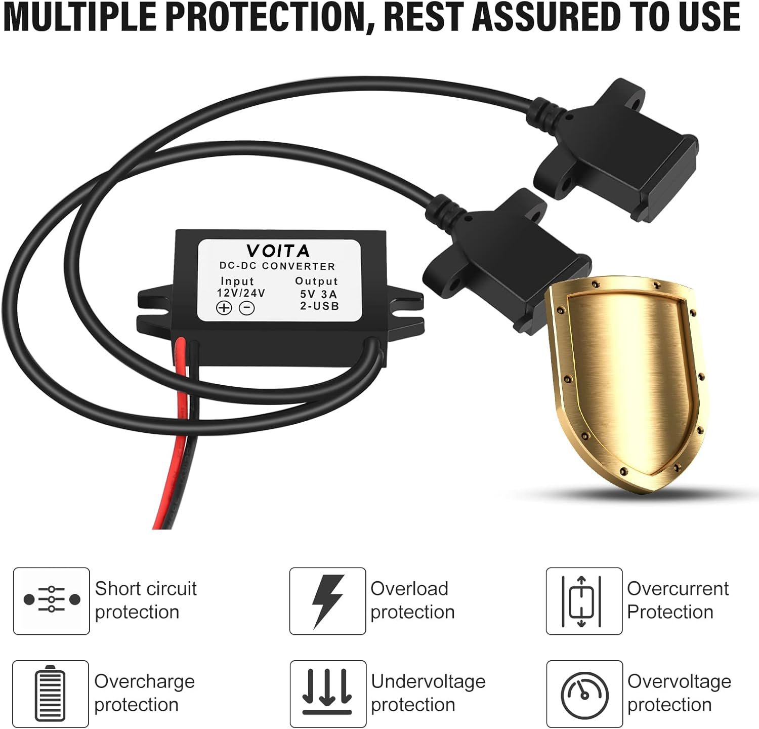 VOITA 12v to 5v 3A DC DC Converter Step Down Converter with Type C