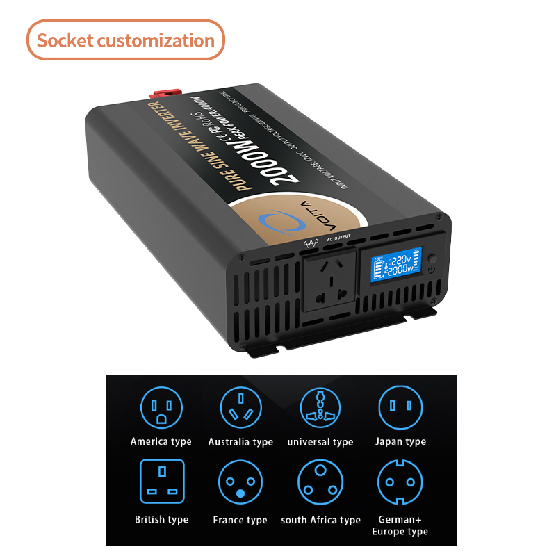 12v Pure Sine Wave Power Inverter 2000w 110/220Vac Dc to Ac Converter Solar Inverter