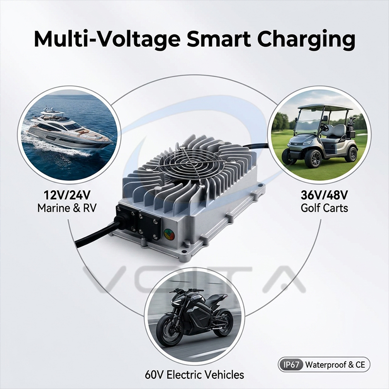 Professional Automatic Waterproof Battery Charger 12V 25A 24V 15A 36V 12A 48V 8A 60V 6A High Quality Smart Battery Charger