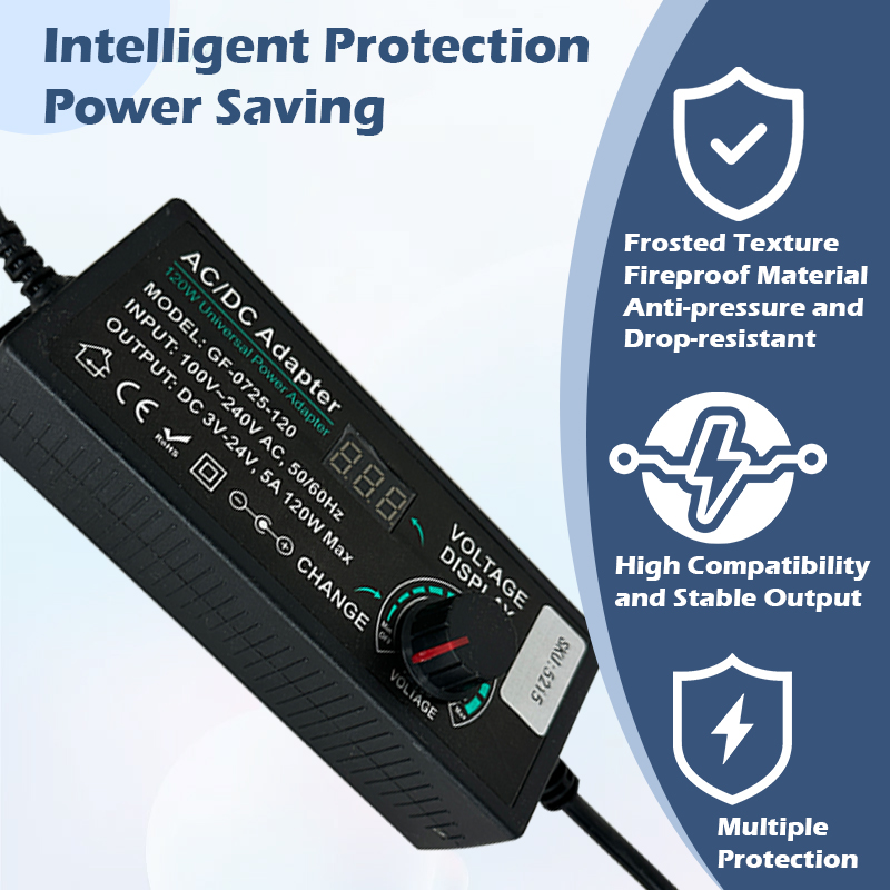 QEM Multi-Region 100-240V AC to 3V-24V Adjustable DC Power Adapters 1A-5A