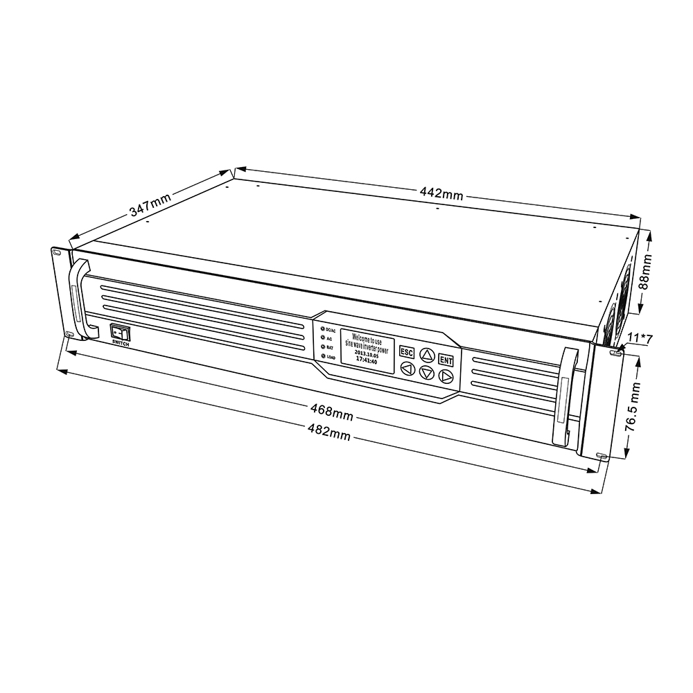 19\" Rack Mount 48V to 220VAC Inverter 3KVA Triple Output with RS232 & RS485 Interface