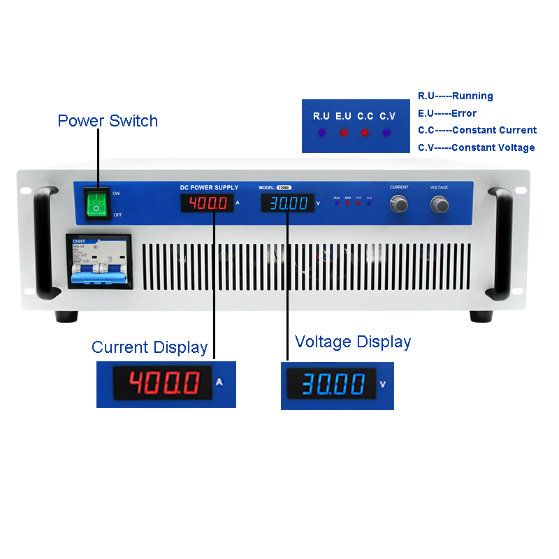 10000W 10kw 12.5V 800A/20V 500A/25V 400A/50V 200A/100V 100A/200V 50A  High Power Dc Power Supply