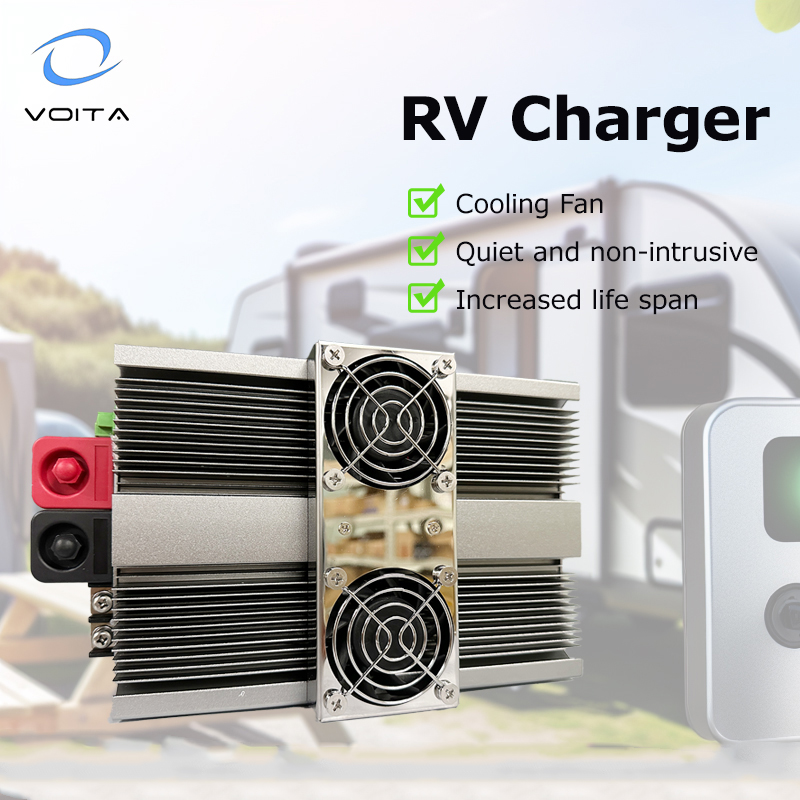 12V Deep Cycle RV Battery with Built-in Cooling Fan and Smart Battery Charger Kit for RV Camper Trailer Outdoor Camping