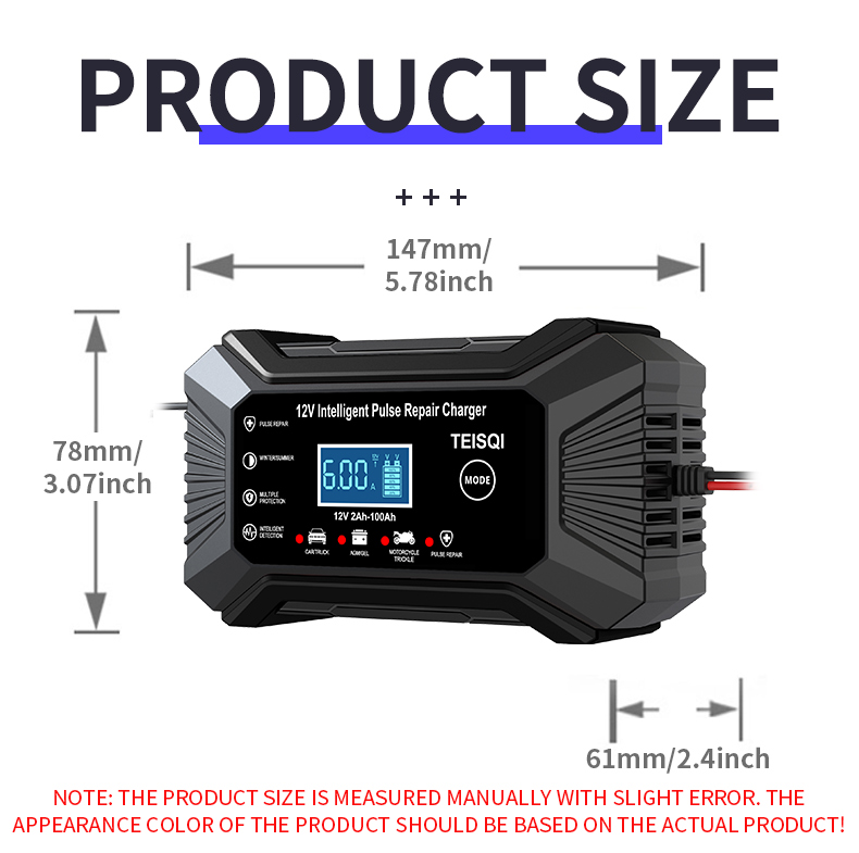 12V Industrial Automatic Pulse Repair Multi-Intelligent Battery Charger for Car Motorcycle Boat Truck Marine Scooter