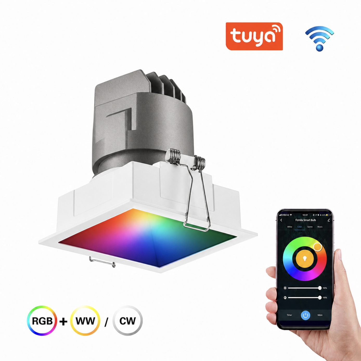 2700K 6000K Dimmable RGBIC Smart LED Downlight App Control Recessed Ceiling Light For Living Room