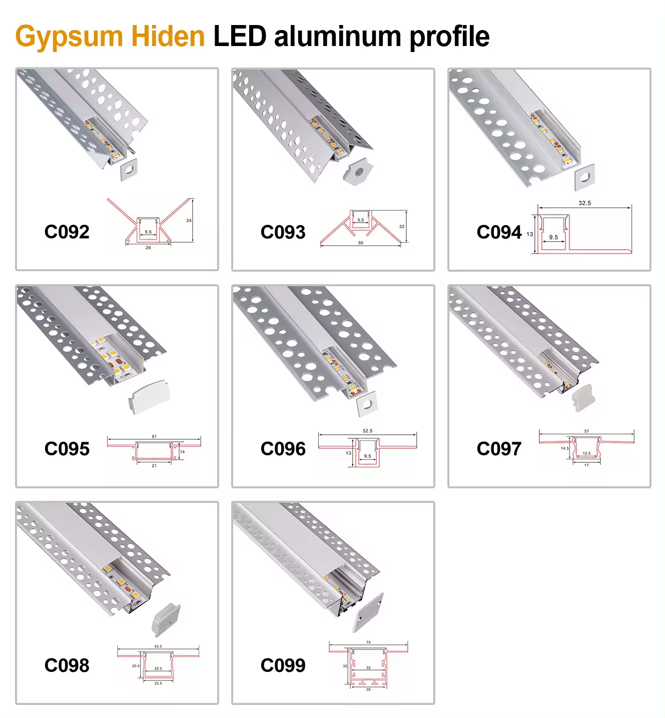 Gypsum Hidden LED aluminum profile