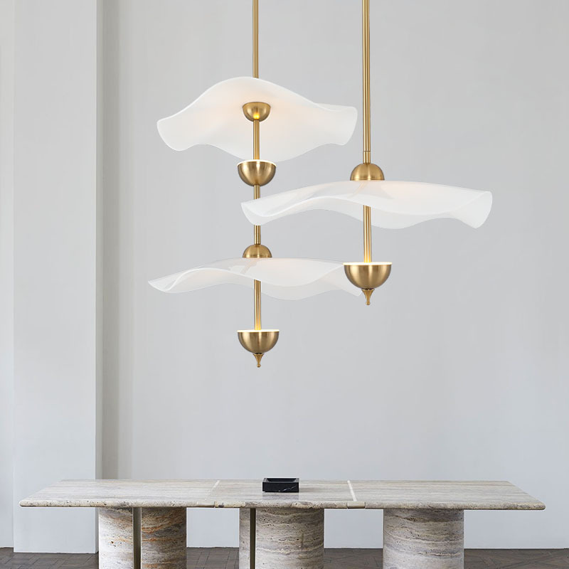 Wholesale Price Lotus Leaf Chandelier Acrylic Metal Minimalist Art Deco Pendant Light for Living Room Dining Table