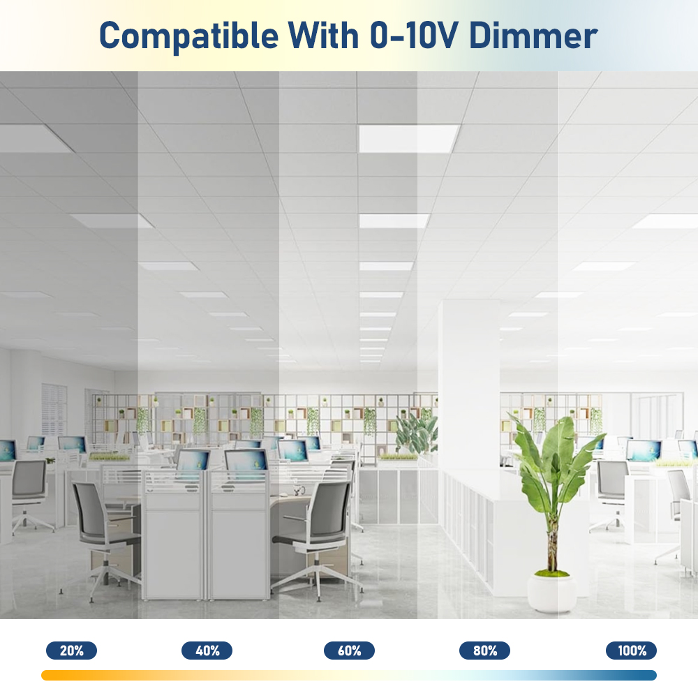 US Stock 2x4 LED Panel Light 5CCT And 5Power Selectable 0-10v Dimmable, AC120-277V, 50W 6500LM Drop Ceiling Light For Office