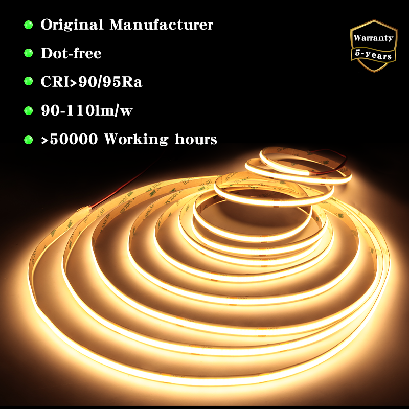 24v Led Strip Light Flexible High Density Led Strip COB 320/480leds/m High CRI90/95RA for Bedroom Kitchen Indoor