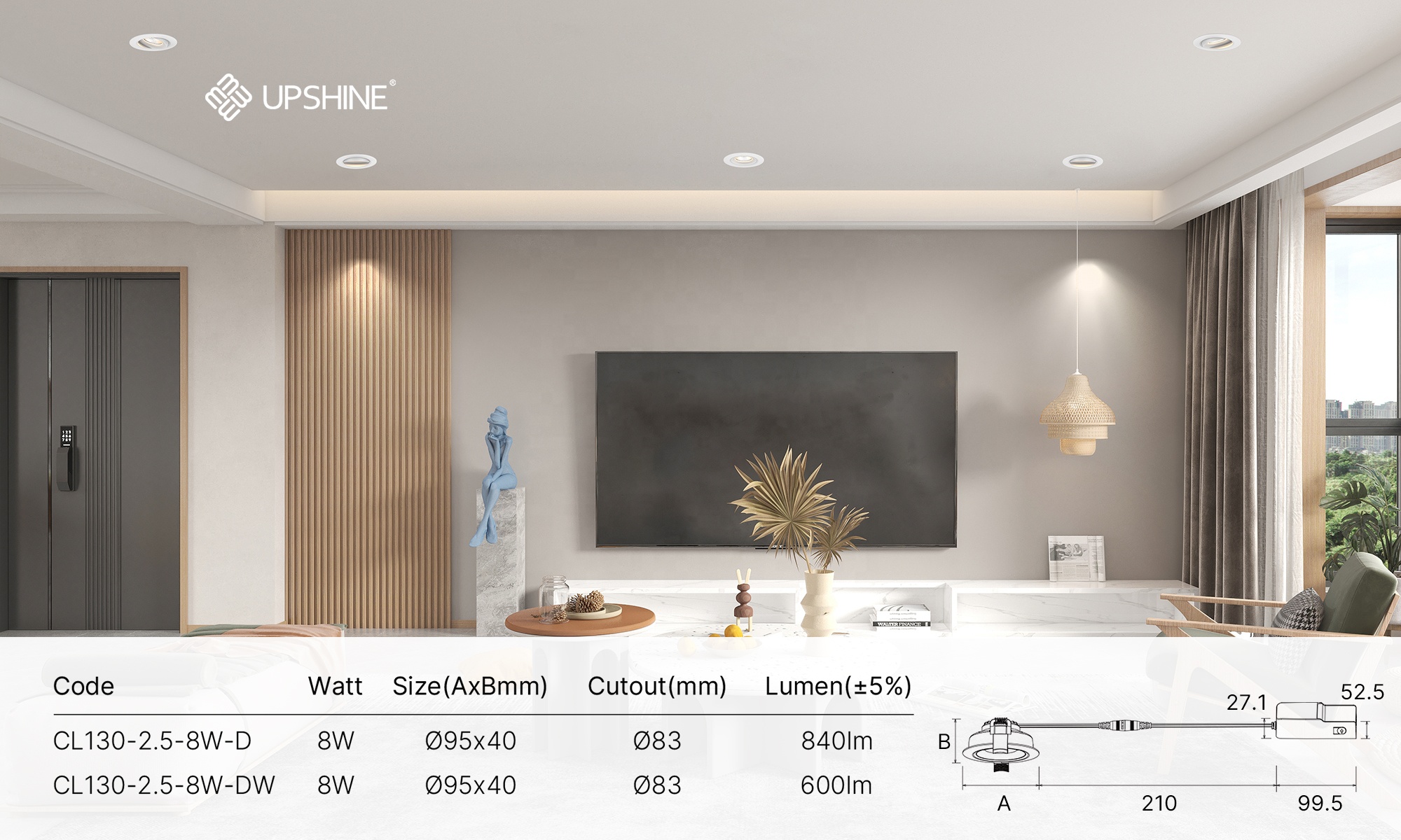 Aluminum AC LED Downlight Adjustable Dimmable SMD Recessed IP54 Rated 5-Year Warranty Office Use