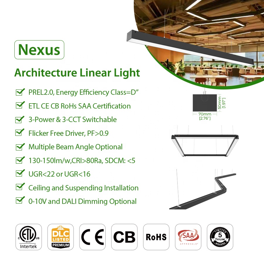Indoor Modern Commercial Office Hanging Lamp 40w 60w 80w Led Tube Celling Light Led Pendant Linear Lights