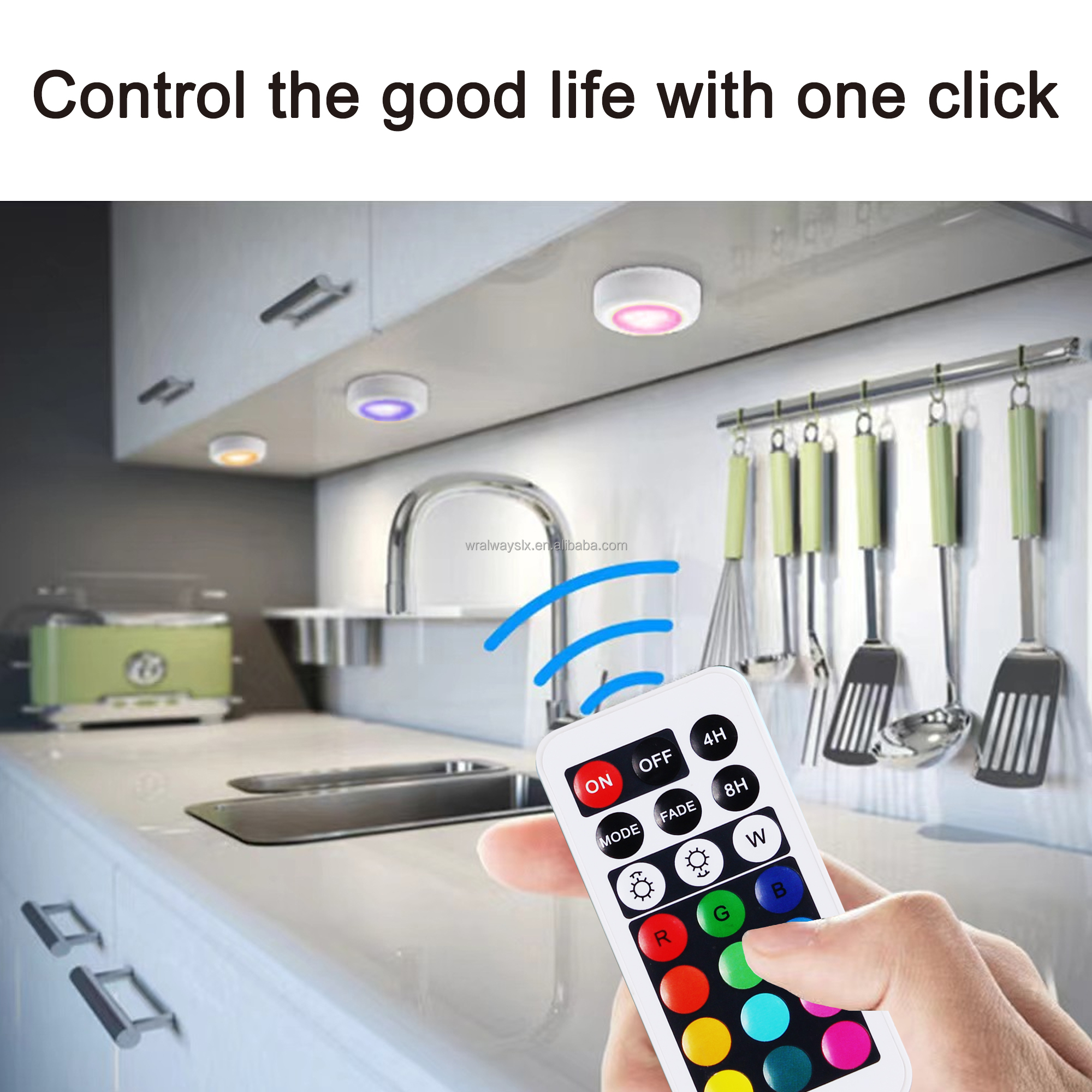 3pack Modern 13-Color RGB LED Puck Lights with Remote Control Battery Operated Push Light for Closet Bedroom Wall Cabinet Stick